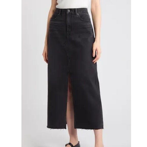 NEW - Madewell Raw Hem Denim Maxi Skirt in Heppner Wash, Washed Black, 31
